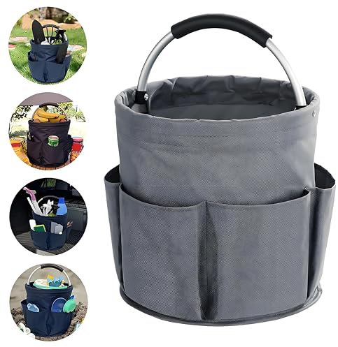 Kiswleon Contenitore per la Pulizie con Manico,17L Cestino Pulizie Pieghevole per la Pulizia,Porta Detersivi Salvaspazio,Organizer Detersivi,Organizer per Prodotti per la Pulizia