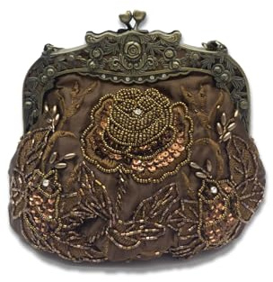CORIOS Vintage 1920s Cuentas Bolsa de Noche Clutch con Floral para Mujer Embrague de Lentejuelas Bolso de Boda Bolsos de Fiesta Elegante Bolso de Hombro para Fiesta de Graduación Banquete Café