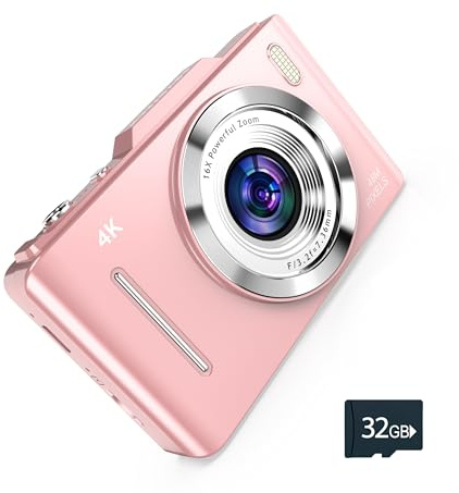 Fotocamera digitale 4K, foto da 48 MP, scheda SD da 32 GB e cordino inclusi – fotocamere per fotografia, fotocamera per vlogging, videocamera, mini fotocamera, piccola macchina fotografica, regalo per