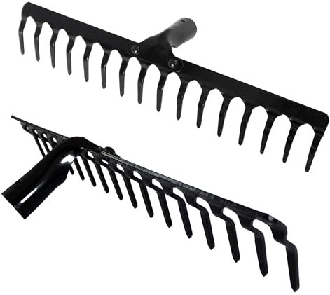 VASKO Metall Rechen Gras Laubrechen Massiv Ohne Stiel Ungeschärft Harke mit 14 Zinken Gartenrechen 36cm x 8,5cm x 9 cm Gras Laub Erde Äste Metall Schwarz