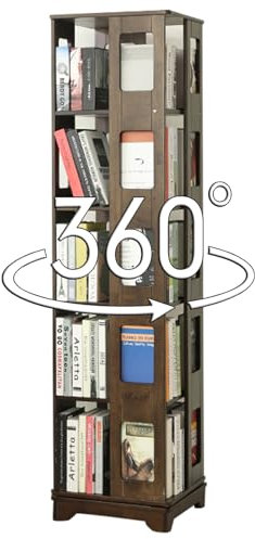 Bibliothèque rotative à plusieurs niveaux en bois massif Base large solide et stable, sans oscillation Bords lisses et polis pour une utilisation en toute sécurité Convient à de nombreuses occasions(W