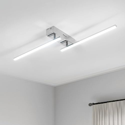 Dorlink Deckenlampe LED Modern, Drehbar Deckenlampe Schlafzimmer 15W 1350LM, Lampe Wohnzimmer 6500K, Wellen Esstischlampe, 2 Lichter Flurlampe Decke, Silber LED Deckenleuchte für Küche, 83CM
