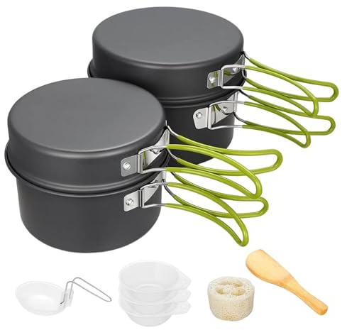 Camping-Kochgeschirr, leicht, 10-teilig | Kochgeschirr mit offenem Feuer – Set aus Camping-Töpfen im Freien aus Aluminiumlegierung, Kochtopf und Wanderpfanne, Set