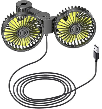 HUANGGG Ventilateur de circulation d'air à double tête pour siège arrière - Ventilateur USB avec clip rotatif pour véhicule 12-24 V