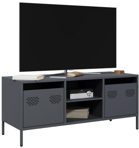 Sufrk Meuble TV Anthracite 101,5 x 39 x 43,5 cm Acier laminé à Froid-Meuble TV Meuble TV Meuble TV Meuble de télévision, Meuble industriel Table basse Vintage Console pour salon