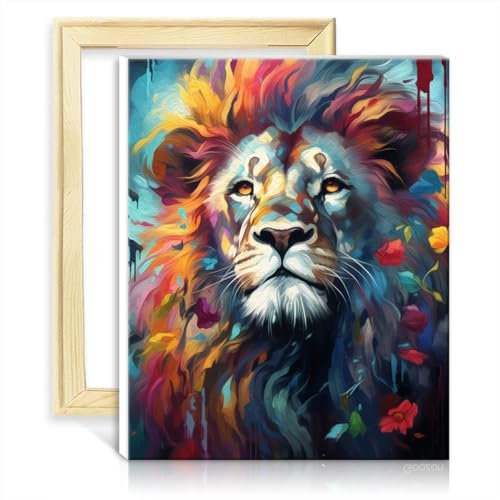 LiHEQING Malen nach Zahlen, Löwe, Ölgemälde, DIY, digitales Kunstwerk mit Pinseln und Acrylkunst, Malen-nach-Zahlen-Set, ohne Rahmen (60 x 75 cm)