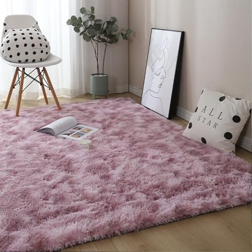 CHENMIAO Shaggy Hochflor Teppich 220 x 260 cm Gemütlicher & Weicher Modern Rutschfester Teppich Küchenteppich Pflegeleicht, Anti-Rutsch-Rückseite für Schlafzimmer Kinderzimmer, Rosa