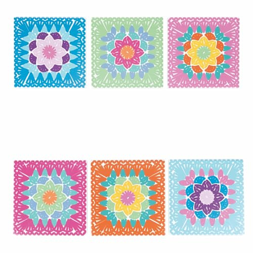 Set 6 Mattonella decorativa in ceramica, fondo in sughero, 20x20cm, Crochet