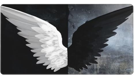 Gaming Mauspad XXL 600x300x3mm Mousepad Verlängertes Groß Mauspad Schreibtischauflage,Genähte Kanten rutschfeste Gummibasis,Verbessert Präzision Geschwindigkeit Office Schwarze weiße Flügel L-2257