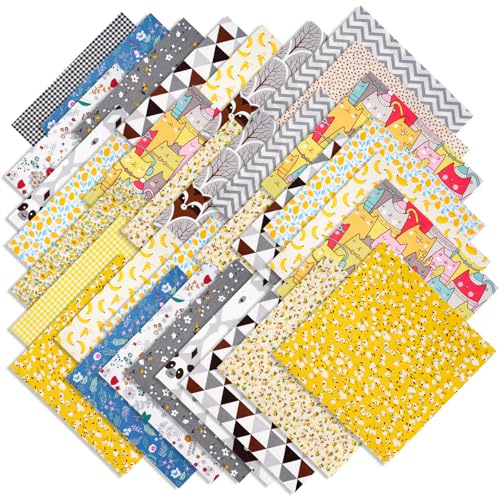 Outbit 70 st bomullstyg 25 x 25 cm (9,8 tum x 9,8 tum), bomullstyg fyrkanter feta fjärdedelar tygpaket - flerfärgade och mönster lapptäcke för sömnad, quiltning, hantverk, gör-det-själv-masker och