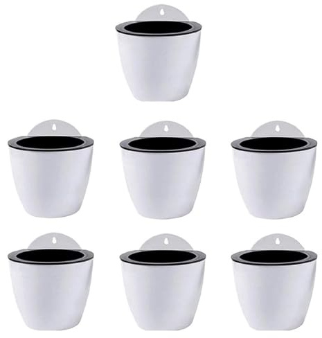 vewoza Set di 7 pratici vasi da fiori autoirriganti da appendere alla parete, vaso da fiori autoirrigante, in resina, grigio-nero 190 (bianco 190)