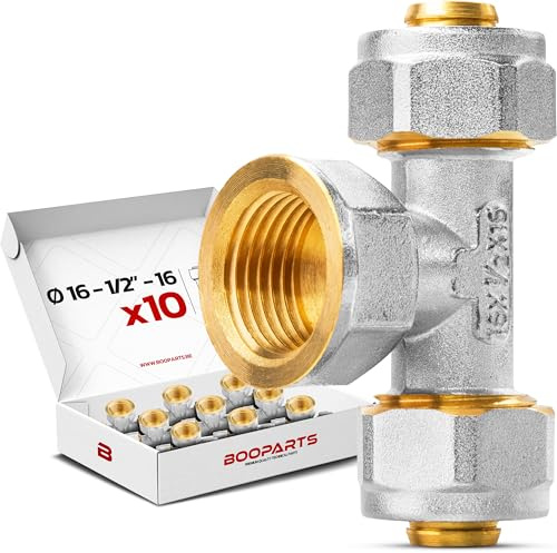 BOOPARTS – 10 piezas – Conexión multicapa 16-1/2F (15-21)-16 a rosca – Tee hembra multicapa – accesorio de fontanería para tubo multicapa 16