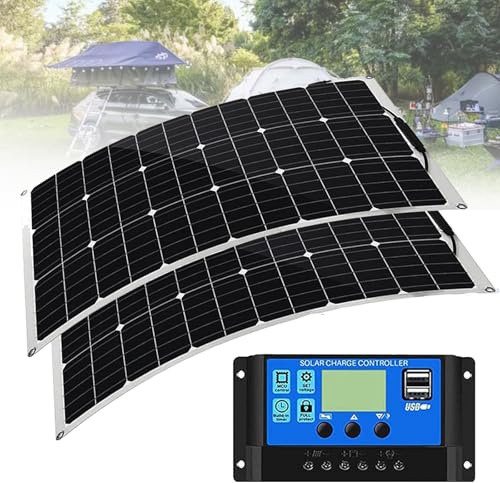 Panel Solar Flexible Placa Solar Monocristalino Fotovoltaico para Barcos, Remolques, Autocaravana, Camper, Caravana, Batería y Superficies Irregulares(2x500W)