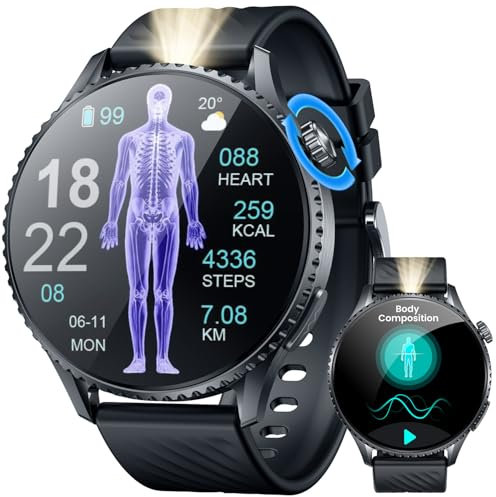 Orologio Smartwatch Uomo Cardiofrequenzimetro Orologi: 1.56 AMOLED Intelligenti Watch con ECG HRV Sonno 𝐆li𝐜𝐞𝐦𝐢𝐚 Pressione Sanguigna SOS Pulsante Torcia LED Sportive Compatibile iOS e Android