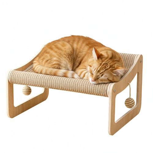 Hamaca Rascadora para Gatos de Sisal Natural | Cama Elevada y Sofá de Madera Ecológica | Diseño Moderno y Duradero para Gatos de Interior | Protector de Muebles, 58 cm | Althea Living