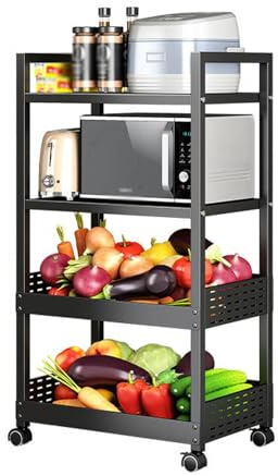 Universal Carbon Steel Rolling Etagere - Multi-Functional 3-Tier Shelf for Living Room Kitchen Balcony & Entryway (50x32x96cm) - Stylish & Space-Saving Design