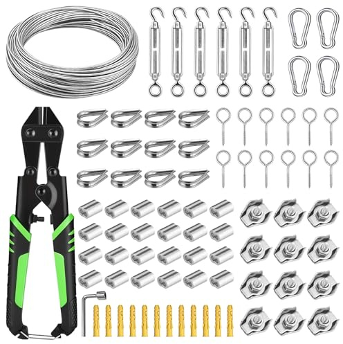 35M Garden Wire Rope Kit for Climbing Plants, 3MM PVC Coated Stainless Steel Cable Rope, Wire Trellis Kit with Rope Cutter, M5 Turnbuckles Tensioner for Outdoor String Hanging,Fence,Tent Rope