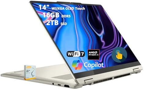 Lenovo Yoga 7 2-in-1 Copilot+ AI PC Laptop | 14 WUXGA OLED Touch (100% DCI-P3) | AMD Ryzen AI 5 340 (Up to 50 Tops) | 16GB DDR5 2TB SSD | for Creator Business Professional Win11 w/DLCA Accessory