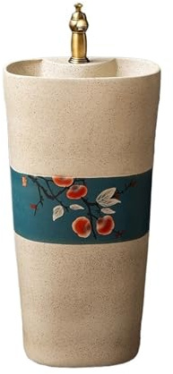 Lavandino da bagno in ceramica con piedistallo, lavabo da giardino for esterni, con rubinetto e kit di scarico