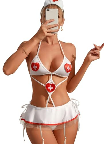 Rayson Sjuksköterska Damunderkläder Sexiga Sjuksköterska Underkläder Cosplay Sjuksköterska Uniform Set med G-string Minikjolar, C, one size
