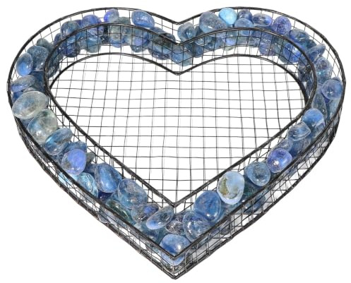 Gartenwelt Riegelsberger Herz-Gitter mit Glassteinen Blau Dekosteinen | Für Grab, Garten & Terrasse | Grabschmuck, Grabdeko & Pflanzschale für Allerheiligen
