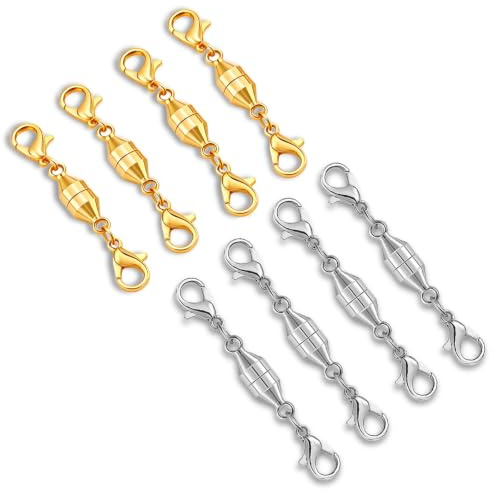 8Pcs Magnetic Necklace Clasps Magnetic Clasps for Jewellery(Gold,Sliver) | Necklace extender Converter Jewelry Fastener Connectors Adjustable Chain Extension Repair Accessory For DIY Bracelet