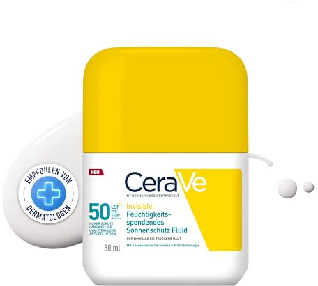 CeraVe Invisible Hydrating Fluid Sunscreen SPF 50, Broad Spectrum UVB UVA Protection, With 3 Essential Ceramides, MVE Technology, Normal to Dry Skin, Dermatologist Developed, 50ml