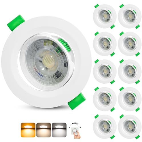 Aulaiyi LED Einbaustrahler 230V Dimmbar 68-80mm Lochmaß 5W IP44 LED Spots | Ultra Flach Deckenspots 45° Schwenkbar Einbauleuchten 2700K/4000K/6000K Spots Deckenleuchte für Badezimmer, Weiß 10er Set