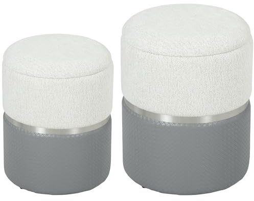 HOMCOM Juego de 2 Puff Almacenaje Asiento Acolchado Gris y Crema