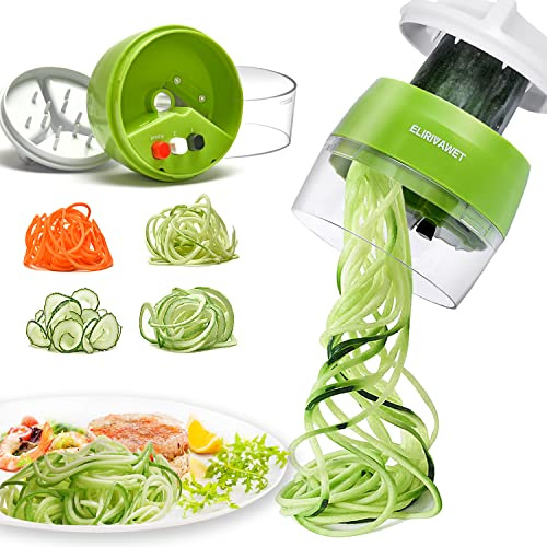 Cortador de Verdura, 4 en 1 Rallador de Verduras Calabacin Pasta Espiralizador Vegetal Veggetti Slicer Pepino, Espaguetis de Calabacin, Cortador Espiral Manual, Útiles de cocina prácticos