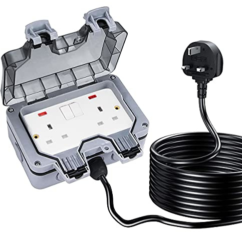Outdoor Waterproof Garden 10M Extension Lead IP66 2 Way Socket Long Extension Cord Weatherproof Double Switched Outside Use