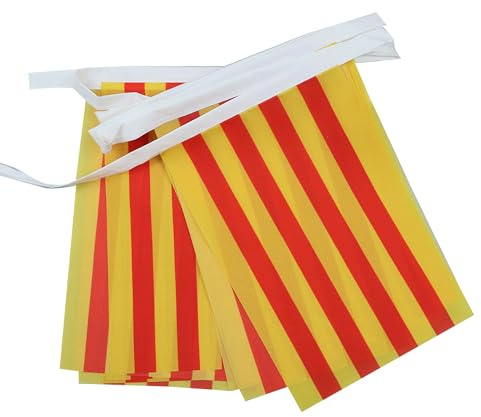 AZ FLAG Guirnalda Cataluña 4 m 20 banderas Poliéster Ligero 15x10 cm | Uso interior y exterior Cadena de banderas catalana banderas cosidas sobre cinta reforzada