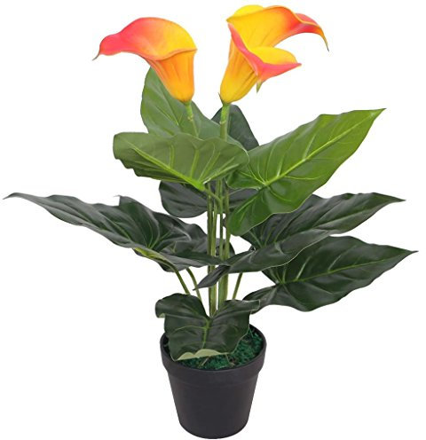 Tidyard Kunstpflanze Künstliche Calla-Lilie im Topf, Tischdeko Hauers Balkon Büro Deko, Rot und Gelb 45cm