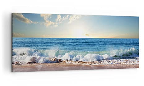 Deco Cadre Décoration Salon mer rivage eau Moderne Impression sur Toile 120x50cm Image Tableau Decoration Murale Chambre Cuisine Panoramique Art Wall Grand Tableaux Decoratifs Muraux AB120x50-3551