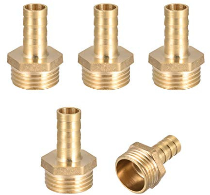 sourcing map 5 stycken slangförskruvning mässing slangnippel slanganslutning slangkoppling stekadapter slangadapter 10 mm krokar x G1/2-röradapter