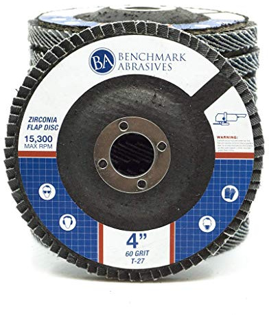 Benchmark Abrasives 4 x 5/8 Premium Zirconia Type 27 Flap Discs for Angle Grinder, 4 Inch Sanding Disc, Rust Removal, Deburring Finishing - Grinding Wheels (10 Pack) 60 Grit