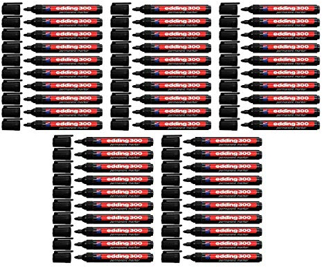 Edding 4-300001 300 Industry Permanent Marker - Rundspitze - Beschriftung von Karton, Metall, Gummi und Glas, schwarz (1,5-3 mm, 50er Pack)