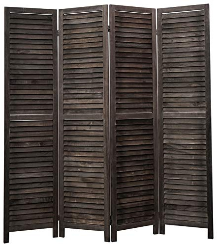 Legacy Decor 4 Panel Room Divider Full Length Wood Shutters Louver Black