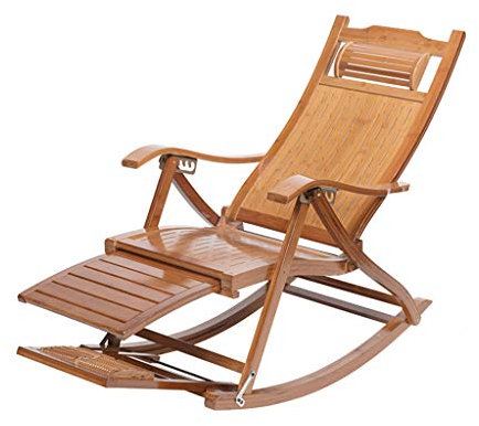 N / A Bamboo Rocking ChairSedia a Dondolo in bambù con Rullo Massaggiante Telescopico, Sedia a Dondolo in bambù, Poltrona da Giardino/Campeggio/Anziana Regolabile(Color:B)