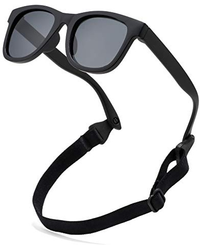 COASION Bendable Flexible Polarized Newborn Baby Sunglasses with Strap for Infant Boys Girls Age 0-12 Months (Matte Black/Gray)