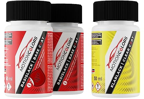 MOTIONCOLORS Rosso Passione/Passione Rot 111/A / 111 für Fiat Autolack Lackstift Set Grundlack Basislack Klarlack je 50ml