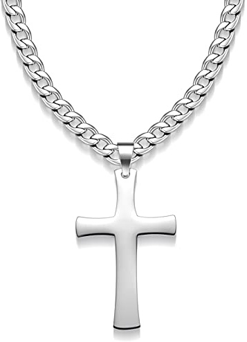 Jewow Edelstahl Herren Halskette Kreuz Anhänger mit 7mm breite Panzerkette