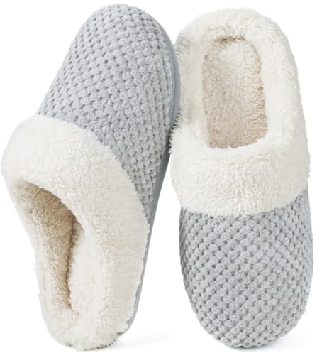 ULTRAIDEAS Women's Warm Winter House Shoes Slippers Memory Foam with Comfy Fleece, Fuzzy Slip-on Indoor Outdoor (Cloud Grey, Size 9-10)