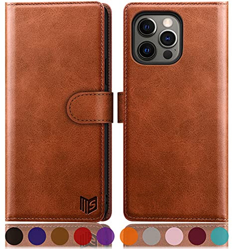 SUANPOT [RFID Schutz für iPhone 13 Pro 6,1-Zoll Hülle PU Leder Handyhülle Lederhülle Klapphülle Kartenfach Flip Cover für Apple 13 Pro Handy hülle Leather Wallet Phone Case Hellbraun