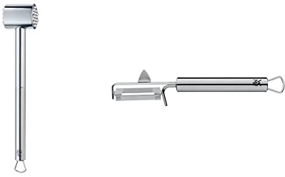 WMF Profi Plus Fleischhammer 25 cm, spülmaschinengeeignet & Profi Plus Kartoffelschäler Pendelklinge 19 cm, Pendelschäler einschneidig, Gemüseschäler, Cromargan Edelstahl, spülmaschinengeeignet