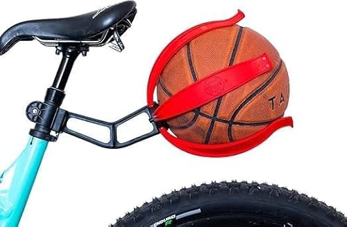 KIK BALL, Porta Pallone da Bicicletta, Dispositivo per la Sicurezza di Bambini e Ragazzi, Supporto di Facile Applicazione, Adatto a Palloni da Calcio, Pallvolo, Basket e Rugby, Colore Rosso