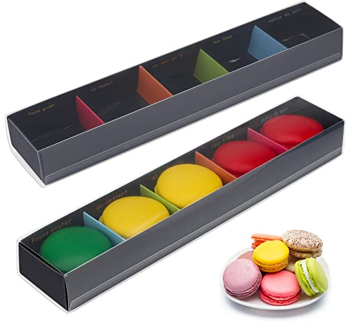 ChuerTech Macaron Verpackung Box - 5 Cavity, 15 Stück Macaron Cardboard mit Klarem Fenster Macaron Schachteln Aufbewahrungsbox für Kekse/Süßigkeiten/Kleine Brote/Donuts/Muffins/Kekse/Mini Cupcakes