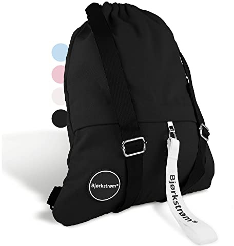 Bjørkstrøm® Sportbeutel mit Außentasche und Reißverschluß - Lifestyle Rucksack mit Verstellbar Tunnelzug - Turnbeutel - Gymsack für Damen & Herren