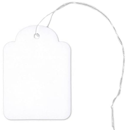 POKORNYS - 1.000 blanko Preisetiketten mit Faden (50 x 70 mm) weiß I Etiketten zum Beschriften I Preisschilder aus Karton mit Baumwollfaden I Anhänger, Hängeetikett, Geschenkanhänger für Kleidung uvm.
