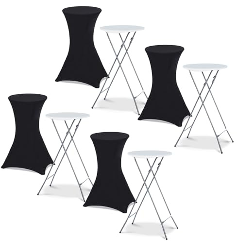IDMarket – Juego de 4 mesas altas plegables 105 cm y 4 fundas negras